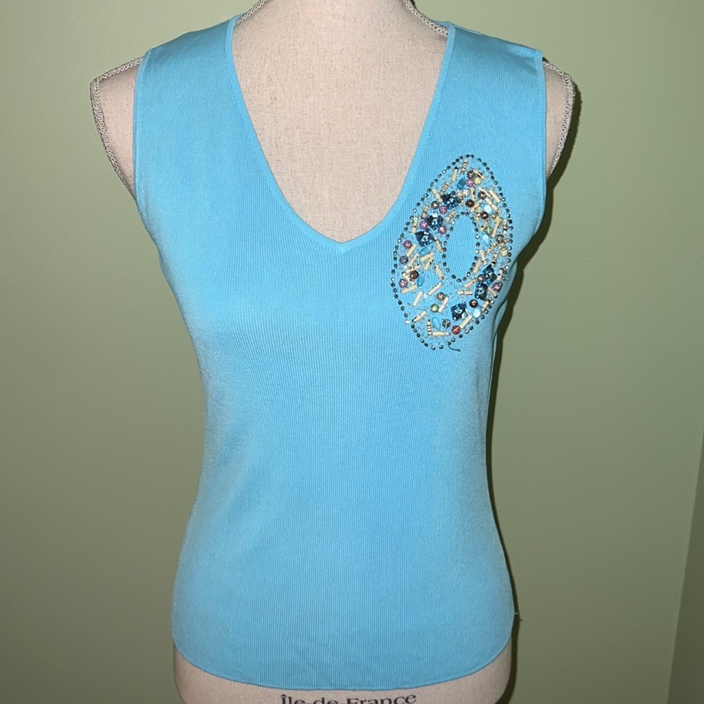 Lou Lou Light Blue Bead Embellished Knit Top